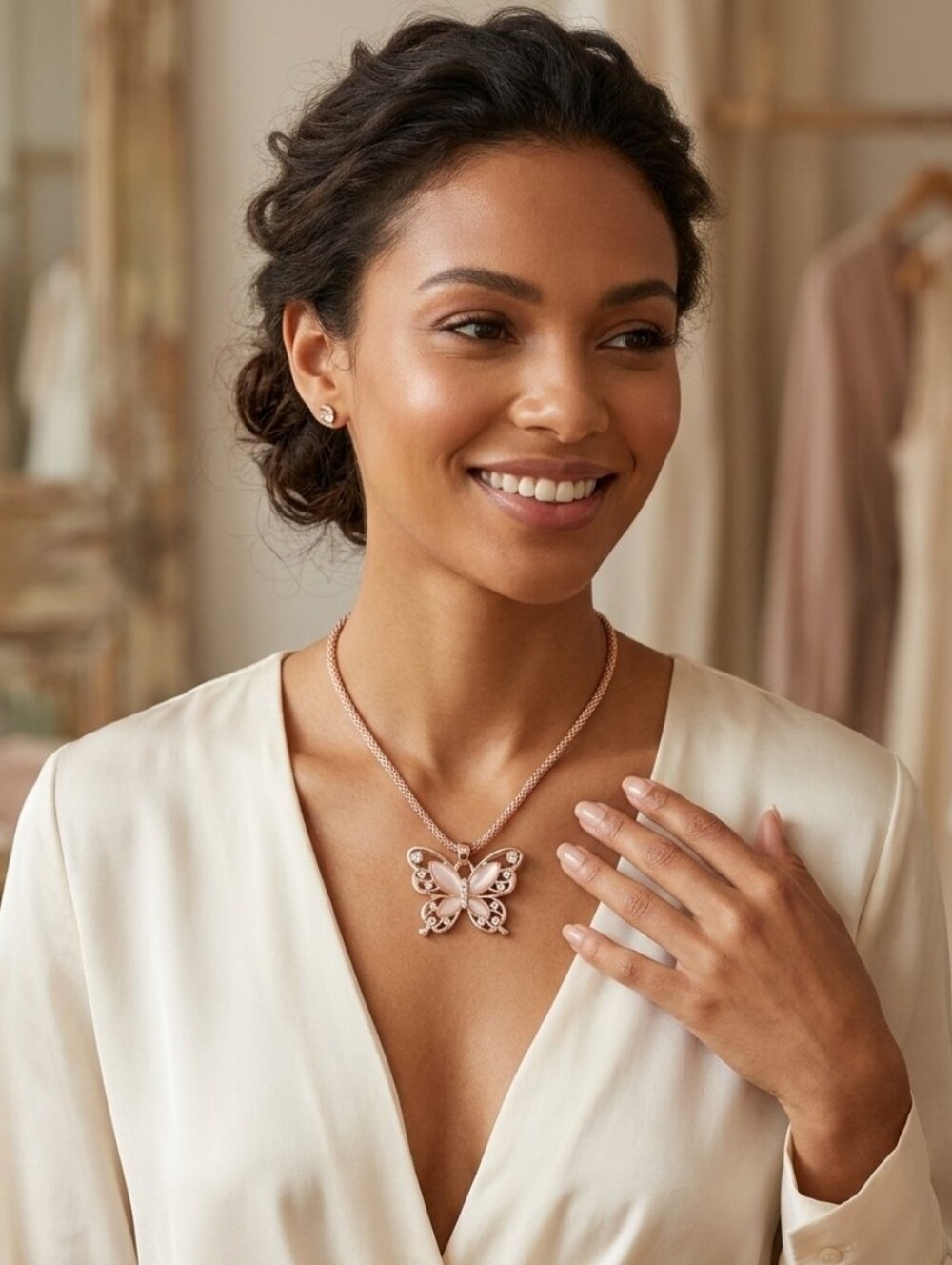Elegant Rose Gold Butterfly Necklace.